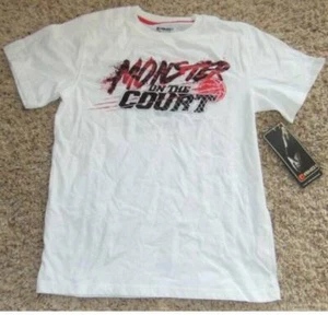AND1 Shirt White Basketball Monster On The Court Short Sleeve Boys Tee-sz 14/16 - Picture 1 of 3