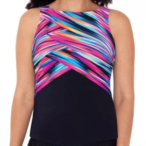 Reebok Wrapped In Perfection Print High-Neck Tankini Top Black 8 10 14 16 18 NWT - Picture 1 of 2