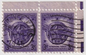 1946 USA - Veterans of World War II - Pair 3 Cent Stamps - Picture 1 of 2