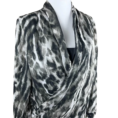 Jennifer Lopez Women's Long Sleeve Blouse Size M Black Gray Olive, Animal Print - Image 1 of 4