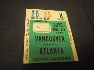 Feb 19, 1977 Ticket Stub Vancouver Canucks vs Atlanta Flames