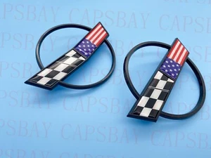 Pair 84-96 Corvette C4 Front Nose and Rear Gas Lid Emblem Badge Black US Flag - Picture 1 of 5