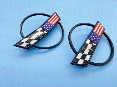 Par 84-96 Corvette C4 Nariz Delantera y Tapa Trasera Gas Emblema Insignia Negro Bandera de Estados Unidos Foto 1 de 4