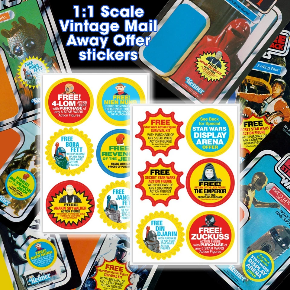 Set of 12 Kenner STAR WARS Vintage style mail Away Offer sticker sheet 1:1 scale - Image 1 of 4