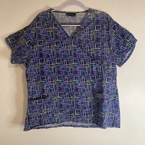 Bonita Multi-Colored Patterned Mock Neck Scrub Top Medical Uniform XL - Picture 1 of 11