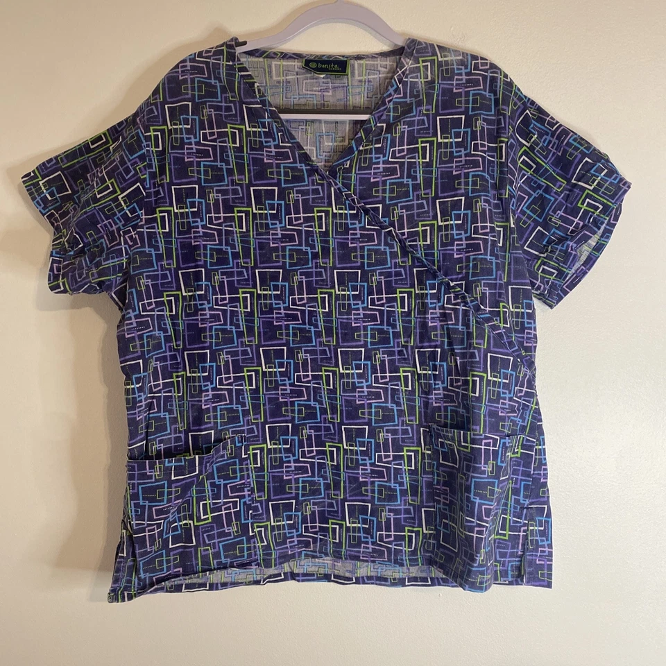Bonita Multi-Colored Patterned Mock Neck Scrub Top Medical Uniform XL - Image 1 of 4