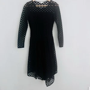 Maje Rana Eyelet Lace Midi Dress Size 1 AU 8 Black Long Sleeve - Picture 1 of 12