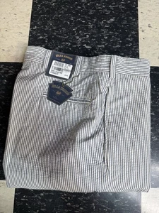 Bills Khakis Seersucker Pants Men's 34 Blue White Stripe Cotton Flat Front USA - Picture 1 of 7