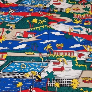 2+ Yards Vtg Retro Poolside Scenery 50s 60s "Motel" Fabric 44"wide READ  - Picture 1 of 5
