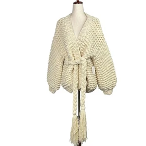 Anthropologie NWT Cozy Cardigan Chunky Knit Braided Belt Tasseled Ivory O/S - Picture 1 of 7