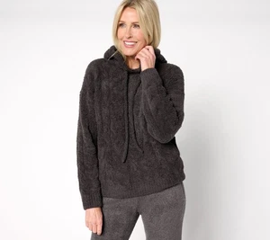 Barefoot Dreams CozyChic Cable Teddy Pullover Sweatshirt Carbon 3X New - Picture 1 of 1