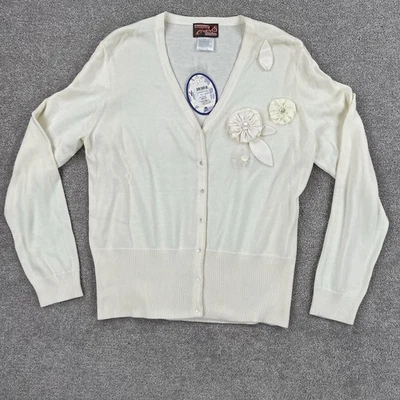 Cárdigan Suéter April Cornell Statement Mujer Grande Crema Botones Flor Foto 1 de 4