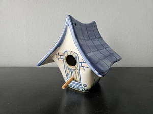 Vtg Louisville Stoneware Pottery Birdhouse Hand painted Country Cottage W/ Perch - Picture 1 of 9