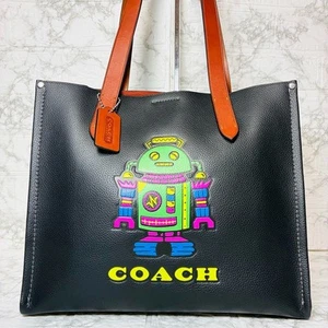 Coach Tote Bag Leather Black CN602 Used from japan - Imagen 1 de 11