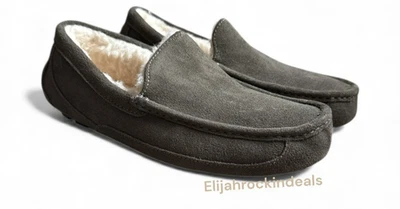 全新 男式 ASCOT CHARCOAL 灰色 SHEEPSKIN 绒面革 MOCASSIN 滑鞋 尺码 8,9,10 — 第 1/4 张图片