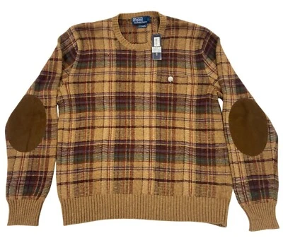 Suéter de punto a cuadros vintage Polo Ralph Lauren para hombre con parches en el codo talla L - Nuevo Foto 1 de 4