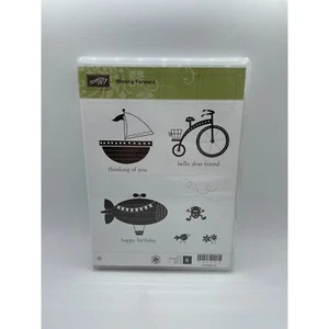 Stampin Up Moving Forward Set De 8 Barco Bicicleta Dirigible Rana - Imagen 1 de 2