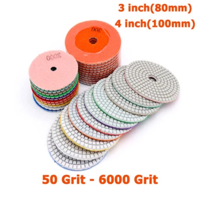 80mm 100mm Diamond Polishing Pad Wet Dry Set Kit 50-6000Grit For Concrete Marble - Image 1 of 4