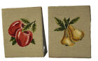 Vtg Finished Completed needlepoint set Of 2 Apples Pears 8x10? Traditional VGUC