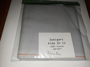 NEW ZWEIGART AIDA 14 count "PEWTER" 100% COTTON FABRIC 18" X 27" - Picture 1 of 3