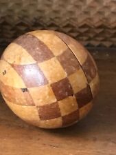 Antique turned wood marquetry darning egg