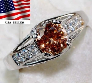 1 kt behandelter Padparadscha Saphir & Topas 925 Sterlingsilber Ring Größe 7 & 4-3 - Bild 1 von 3