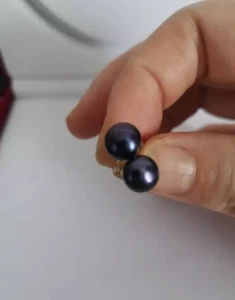 A pair AAAA+ 7-8mm Natural South sea black Pearl Stud Earring - Picture 1 of 8