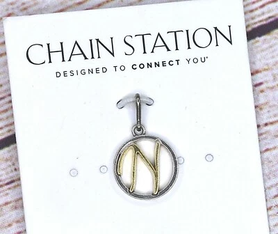 NUEVO Alex and Ani Cadena Estación Letra Iniciales N Dos Tonos Dije Dorado Plata Foto 1 de 3