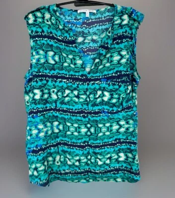 Blusa Collective Concepts Cuello en V Sin Mangas Azul/Verde Patrón Geométrico Grande Foto 1 de 4