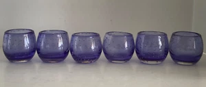 Crate & Barrel Bubble Glass Tealight Candle Holders Handmade Purple Set of 6 EUC - Picture 1 of 9