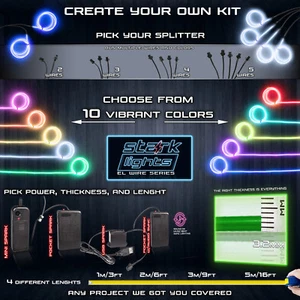 Neon LED Light Glow EL Wire 2 3 4 5 Splitter + Control String Rope - 3.2mm Thick - Picture 1 of 18