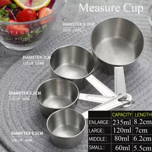 Stainless Steel 4Pcs/Set Measuring Spoon Cups for Dry And Liquid Kitchen Baking - Picture 1 of 10