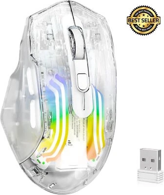 Mouse para jogos sem fio LED 2.4G, mouse ergonômico recarregável transparente - Imagem 1 de 4