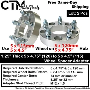 2x 1.25" Thick 5x4.75(5x120) to 5x4.5(5x115) Wheel Adapter Fit Jaguar Aston Mart - Picture 1 of 4