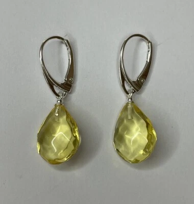 Natural AMBER Earrings with Sterling Silver.Honey Faceted Amber Drop Earrings. - Image 1 of 4