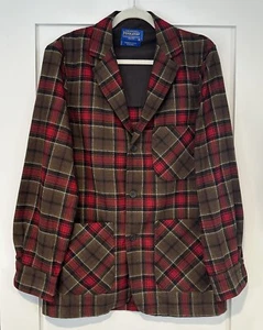 Vintage Pendleton Tartan Plaid 100% Wool Blazer Jacket Men's Size M Red - Picture 1 of 7