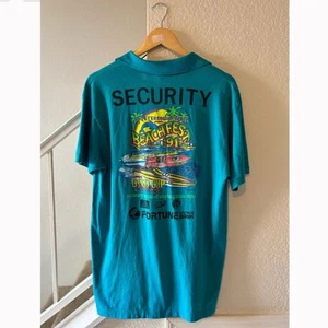 Vintage 90s Anvil Mens Polo Top XL Teal Made in USA St Petersburg Florida Summer - Picture 1 of 13