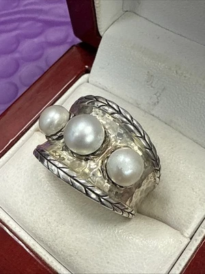 ❤️ JAI John Hardy Mabe Pearl Sterling Silver 925 Croco Pattern RING Size 9 - Image 1 of 4