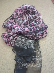 Scarf WOMENS Black Pink Animal print Floral Sheer 96"x20”  - Picture 1 of 1