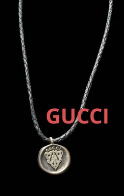 GUCCI SV925 Collar Colgante Cresta Redonda Cuero Plata Foto 1 de 4