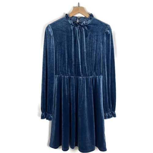 VALENTINO Abito velluto manica lunga arricciato ginocchio blu zaffiro taglia media senza marchio