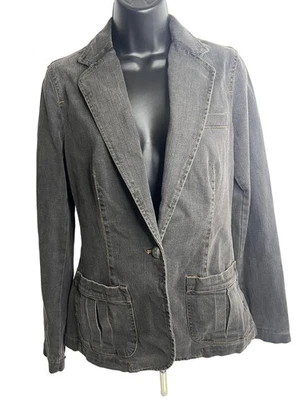 Lauren Ralph Lauren Blazer Womens Medium Gray Denim Jean Jacket Stretch Pockets - Image 1 of 4