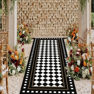 Alfombra de corredor negra y blanca, alfombra de entrada larga negra y blanca, alfombra de pasillo antideslizante para corredor Foto 1 de 4