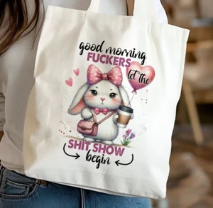 Funny Bunny Rude Rabbit Tote Canvas Bag Gift Christmas Stocking Filler - Picture 1 of 2