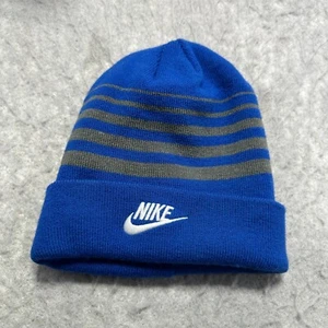 Nike Sportswear Winter Beanie Hat Cap Blue Gray Striped Youth OSFA One Size - Picture 1 of 11
