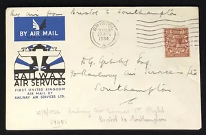 ENGLAND 1934-8-20 - FFC -BRISTOL-SOUTHAMPTON - RAILWAY PM- VF  - Picture 1 of 2