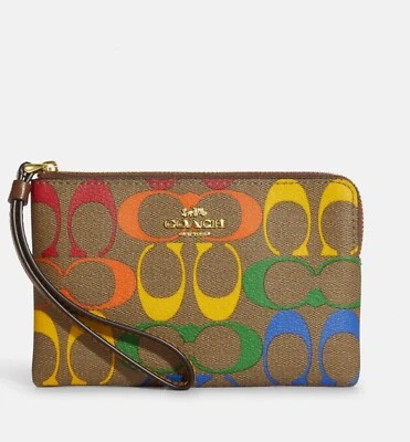COACH Corner Zip Wristlet In Rainbow Signature Canvas NWT! - Image 1 of 4