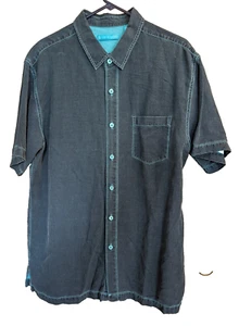 Tori Richard Shirt Men Sz XL Blue Silk Linen Embroidered Vacation Beach Nautical - Picture 1 of 9