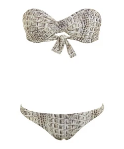 NWT MELISSA ODABASH bikini 46 10 swimsuit crocodile bandeau 2 piece w/ carry bag - Picture 1 of 6