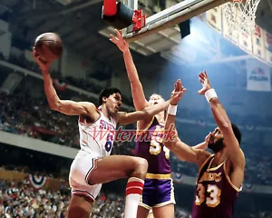 NBA 1980 Julius Erving 76ers vs Kareem Abdul-Jabbar Lakers Color 8 X 10 Photo  - Picture 1 of 3